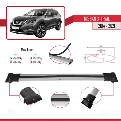 Compatible with Nissan X-Trail 3 (T32) 2014-2021 Fly Model Car Roof Rack Cross Bar Grey Aluminium 3 Bars