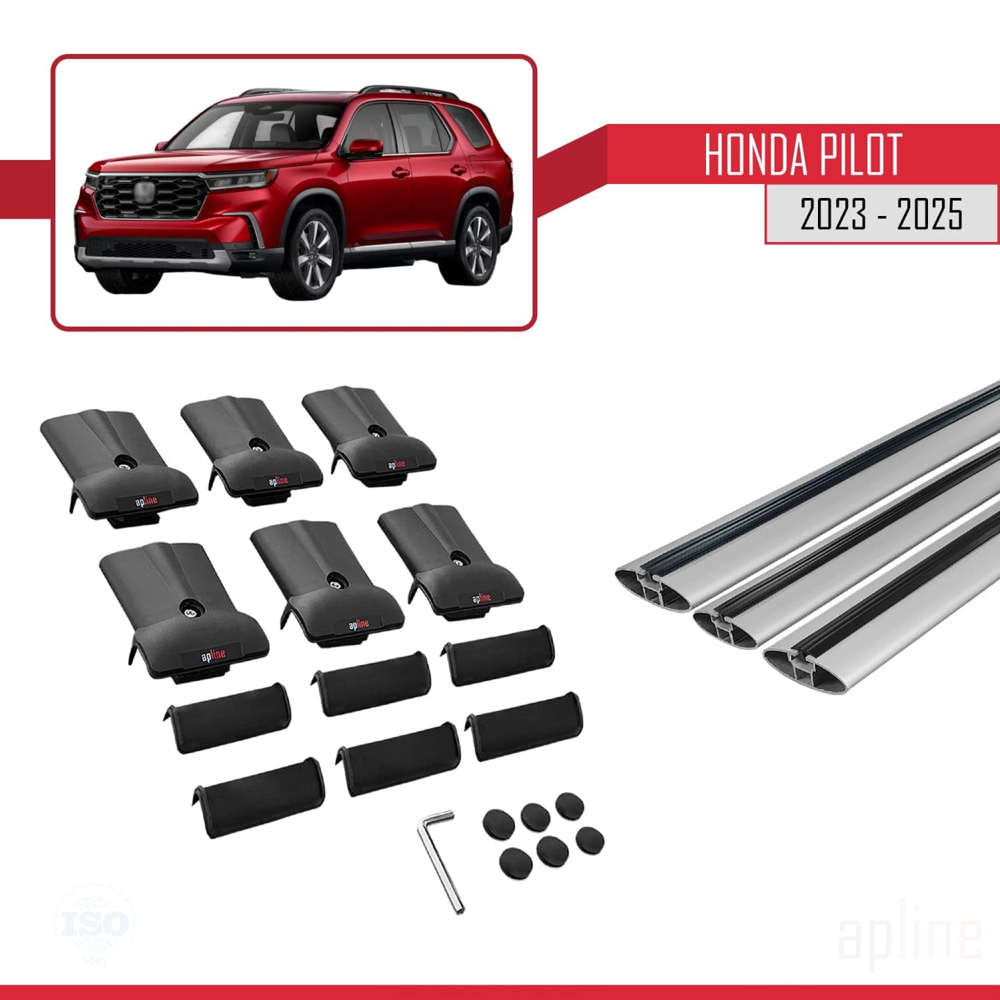 Compatible with Honda Pilot 2023-2025 Fly Model Car Roof Rack Cross Bar Grey Aluminium 3 Bars