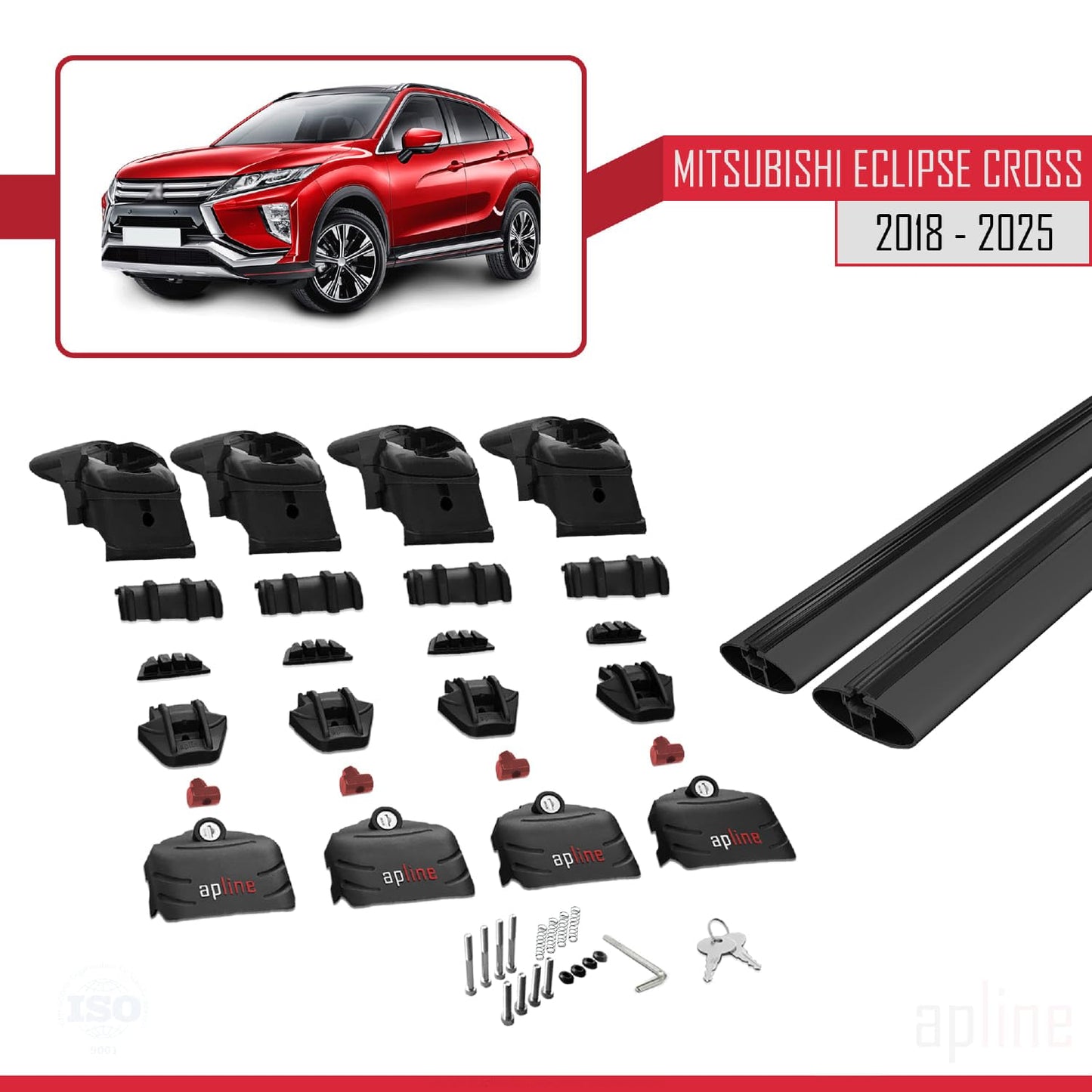 Compatible with Mitsubishi Eclipse Cross (GK) 2018-2025 ACE-2 Car Roof Rack Cross Bar Black Aluminium 2 Bars