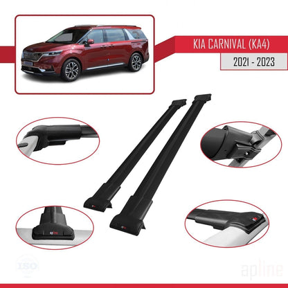 Compatible with Kia Carnival 4 (KA4) 2021-2023 Fly Model Car Roof Rack Cross Bar Black Aluminium 2 Bars