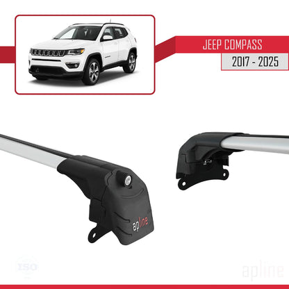 Compatible with Jeep Compass 2017-2025 ACE-2 Car Roof Rack Cross Bar Grey Aluminium 2 Bars