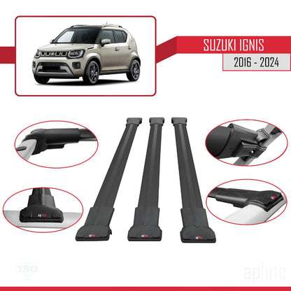 Compatible with Suzuki Ignis 2016-2024 Fly Model Car Roof Rack Cross Bar Black Aluminium 3 Bars