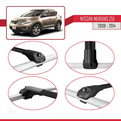 Compatible with Nissan Murano 2 (Z51) 2008-2014 ACE-1 Car Roof Rack Cross Bar Black Aluminium 2 Bars