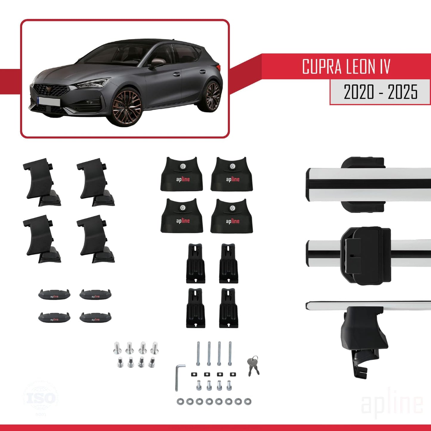 Compatible with Seat/Cupra Leon 4 2020-2025 ACE-4 Car Roof Rack Cross Bar Grey Aluminium 2 Bars
