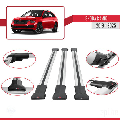 Compatible with Skoda Kamiq 2019-2025 Fly Model Car Roof Rack Cross Bar Grey Aluminium 3 Bars