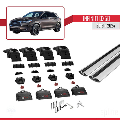 Compatible with Infiniti QX50 2019-2024 ACE-2 Car Roof Rack Cross Bar Grey Aluminium 2 Bars