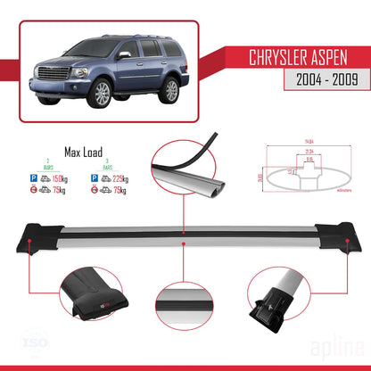 Compatible with Chrysler Aspen 2004-2009 Fly Model Car Roof Rack Cross Bar Grey Aluminium 2 Bars