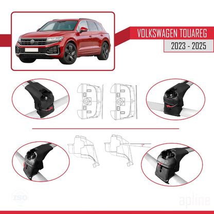 Compatible with VW Touareg 2023-2025 ACE-2 Car Roof Rack Cross Bar Grey Aluminium 2 Bars