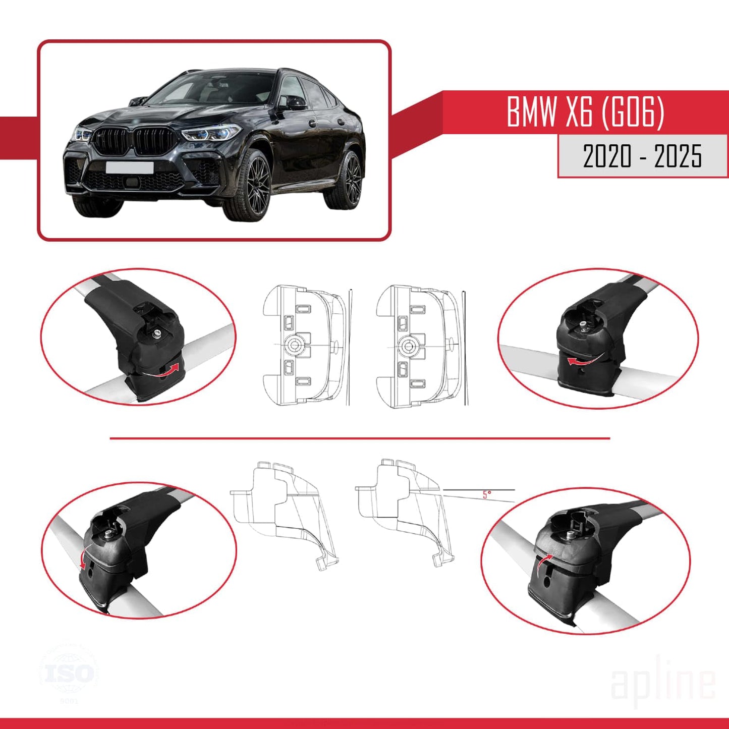 Compatible with BMW X6 (G06) 2020-2025 ACE-2 Car Roof Rack Cross Bar Grey Aluminium 2 Bars