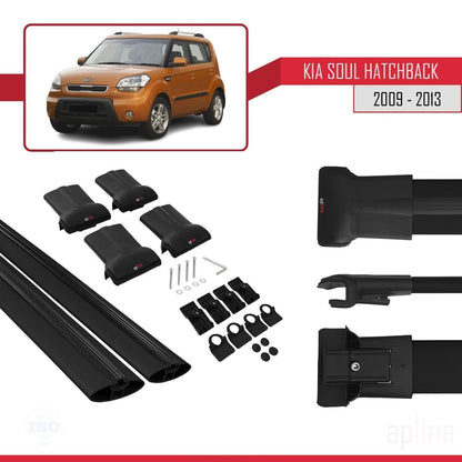Compatible with Kia Soul (AM) HB 2009-2013 Fly Model Car Roof Rack Cross Bar Black Aluminium 2 Bars