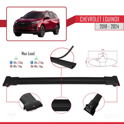 Compatible with Chevrolet Equinox 2018-2024 Fly Model Car Roof Rack Cross Bar Black Aluminium 2 Bars