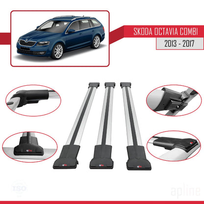 Compatible with Skoda Octavia 3 (5E) SW Pre-Facelift 2013-2017 Fly Model Car Roof Rack Cross Bar Grey Aluminium 3 Bars