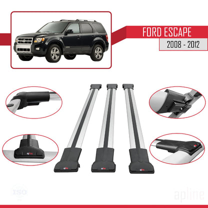 Compatible with Ford Escape 2008-2012 Fly Model Car Roof Rack Cross Bar Grey Aluminium 3 Bars