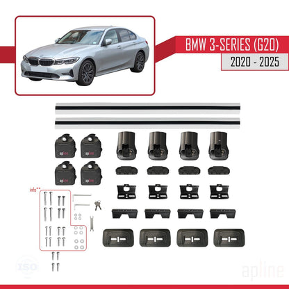 Compatible with BMW 3 Series (G20) 2020-2025 ACE-3 Car Roof Rack Cross Bar Grey Aluminium 2 Bars