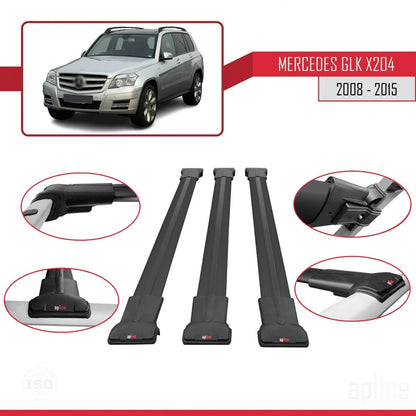 Compatible with Mercedes GLK Class (X204) 2008-2015 Fly Model Car Roof Rack Cross Bar Black Aluminium 3 Bars