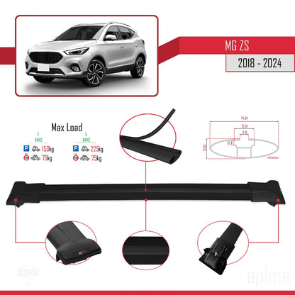 Compatible with MG ZS 2018-2024 Fly Model Car Roof Rack Cross Bar Black Aluminium 2 Bars