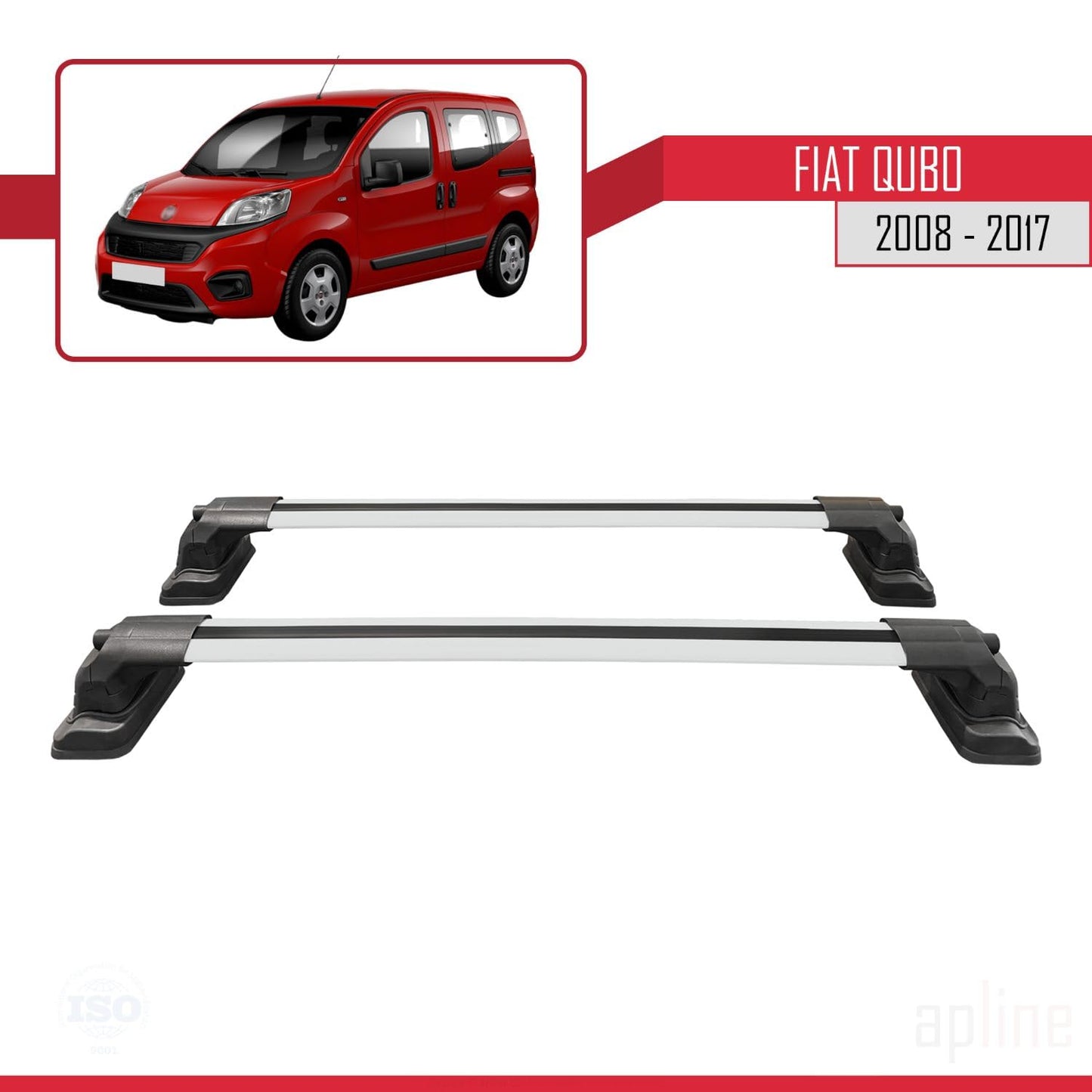 Compatible with Fiat Qubo 2008-2017 ACE-3 Car Roof Rack Cross Bar Grey Aluminium 2 Bars