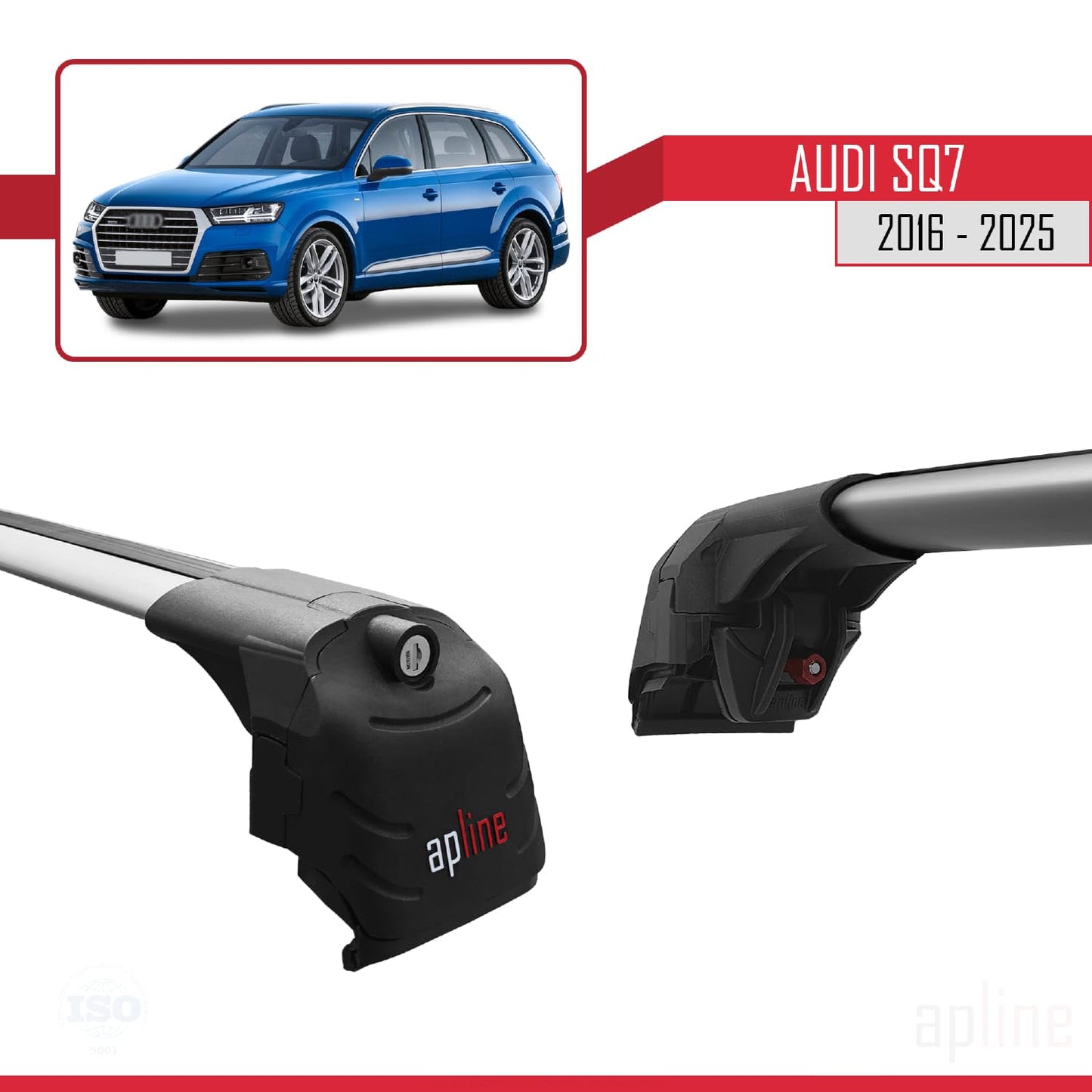 Compatible with Audi SQ7 (4M) 2016-2025 ACE-2 Car Roof Rack Cross Bar Grey Aluminium 2 Bars