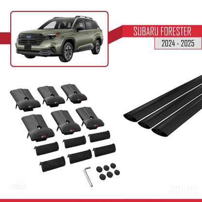 Compatible with Subaru Forester (Raised Roof) 2024-2025 Fly Model Car Roof Rack Cross Bar Black Aluminium 3 Bars