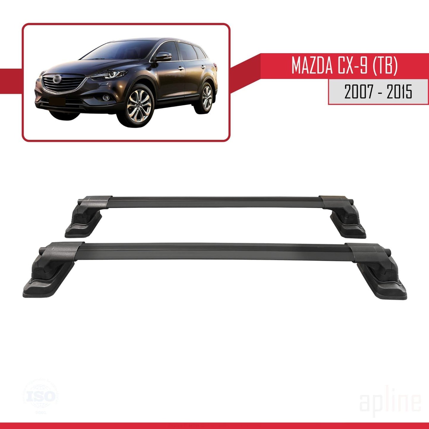 Compatible with Mazda CX-9 (TB) 2007-2015 ACE-3 Car Roof Rack Cross Bar Black Aluminium 2 Bars