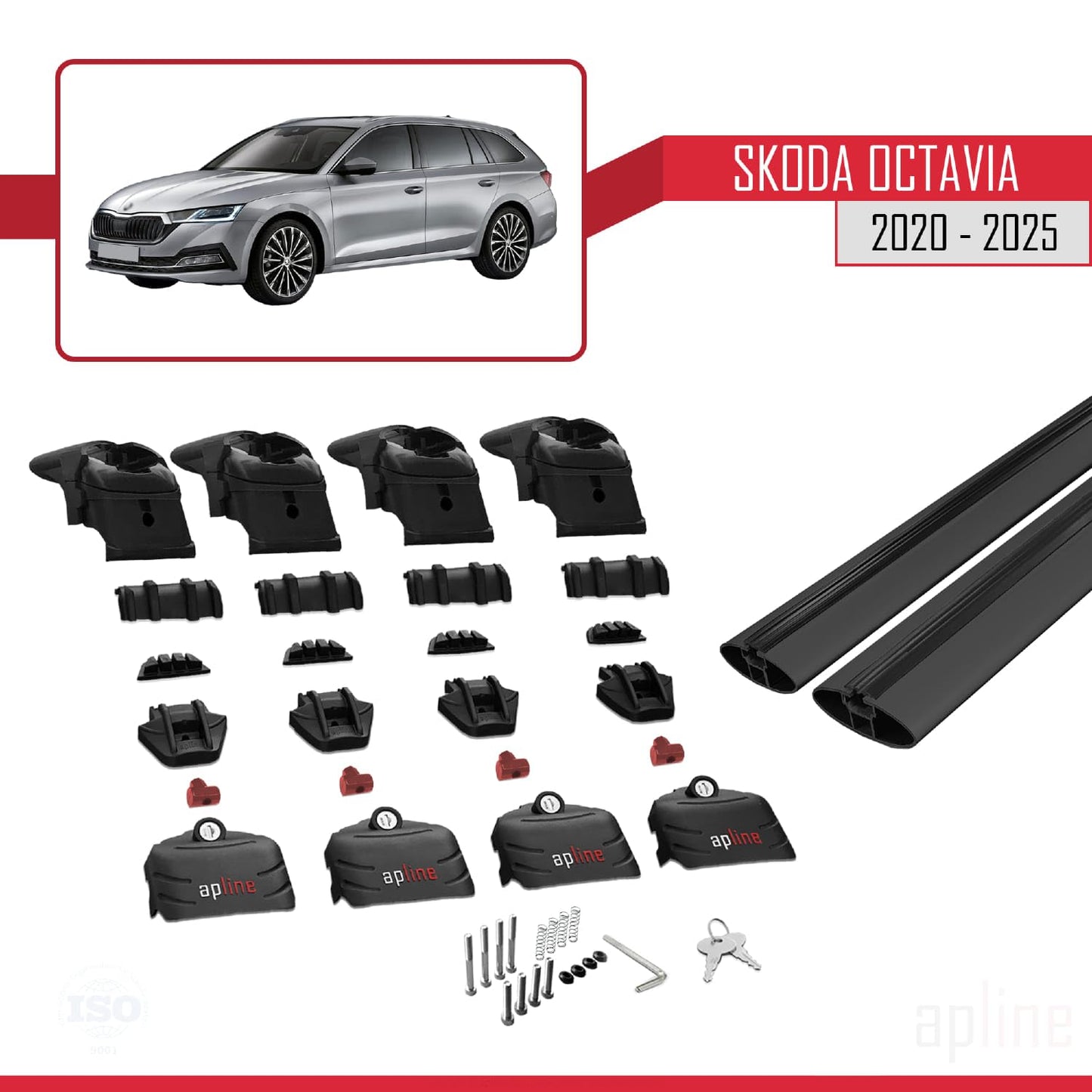 Compatible with Skoda Octavia 4 (NX) 2020-2025 ACE-2 Car Roof Rack Cross Bar Black Aluminium 2 Bars
