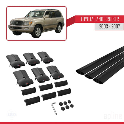 Compatible with Toyota Land Cruiser (J100) 2003-2007 Fly Model Car Roof Rack Cross Bar Black Aluminium 3 Bars