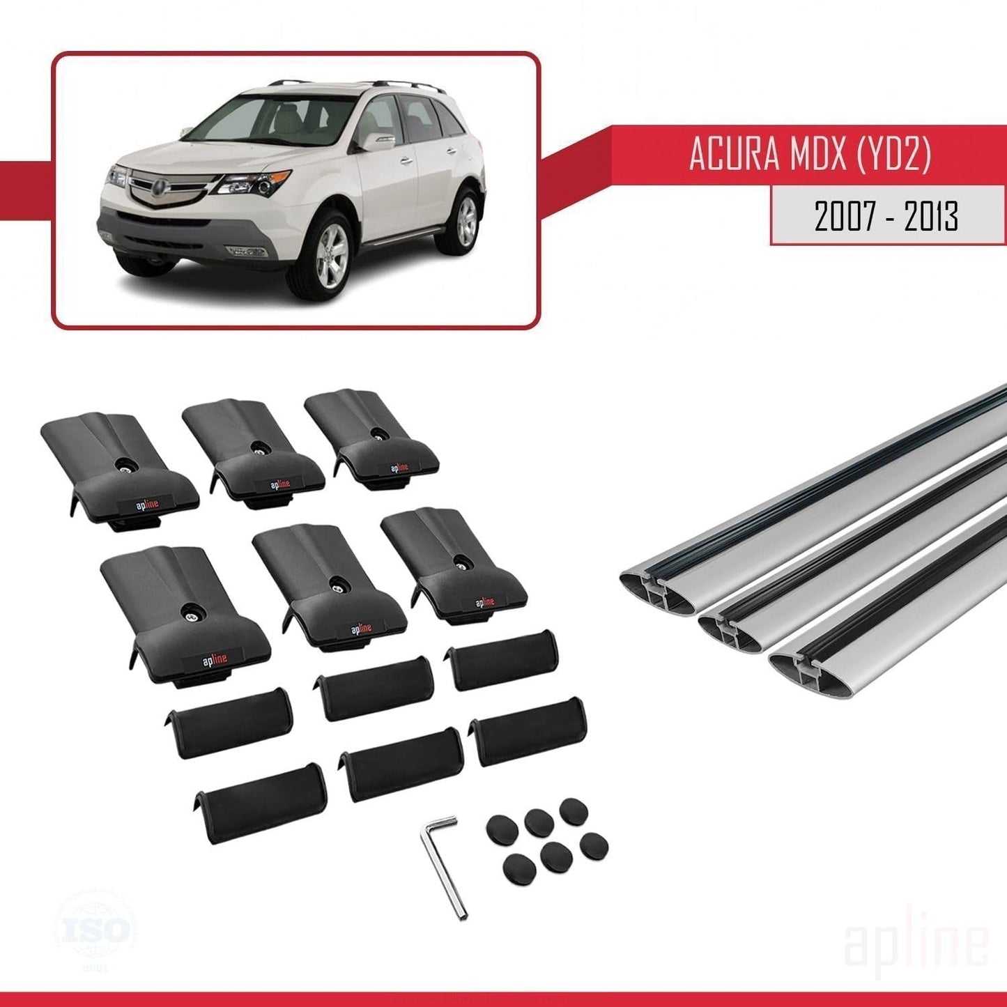 Compatible with Acura MDX (YD2) 2007-2013 Fly Model Car Roof Rack Cross Bar Grey Aluminium 3 Bars