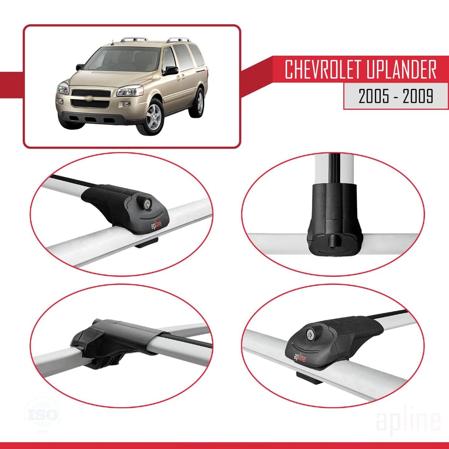 Compatible with Chevrolet Uplander 2005-2009 ACE-1 Car Roof Rack Cross Bar Grey Aluminium 3 Bars