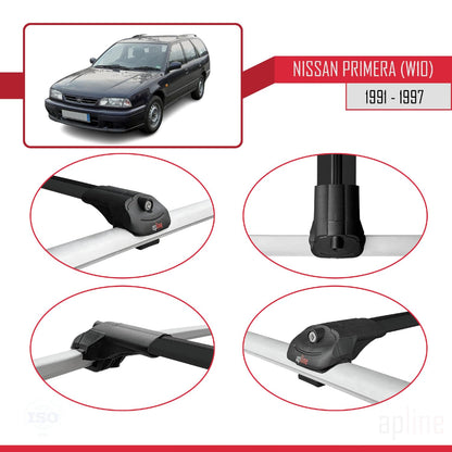 Compatible with Nissan Primera (W10) Traveller 1991-1997 ACE-1 Car Roof Rack Cross Bar Black Aluminium 2 Bars