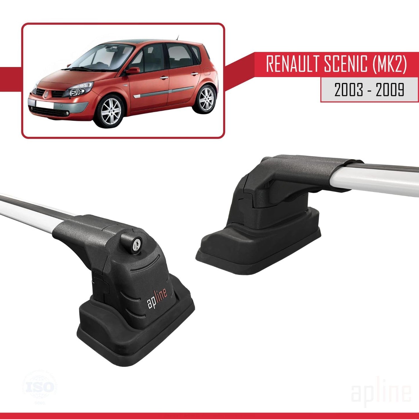 Compatible with Renault Scenic (MK2) 2003-2009 ACE-3 Car Roof Rack Cross Bar Grey Aluminium 2 Bars