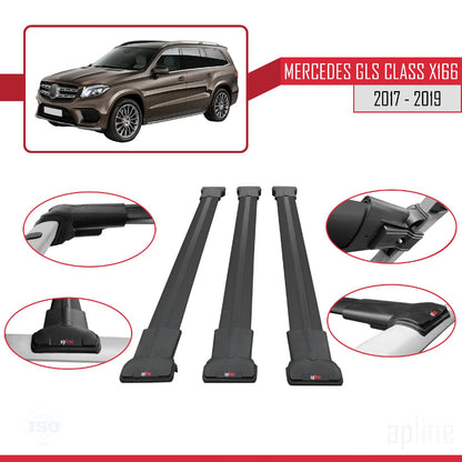 Compatible with Mercedes GLS Class X166 2017-2019 Fly Model Car Roof Rack Cross Bar Black Aluminium 3 Bars