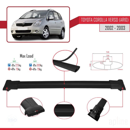 Compatible with Toyota Corolla Verso (E120) 2001-2004 Fly Model Car Roof Rack Cross Bar Black Aluminium 3 Bars