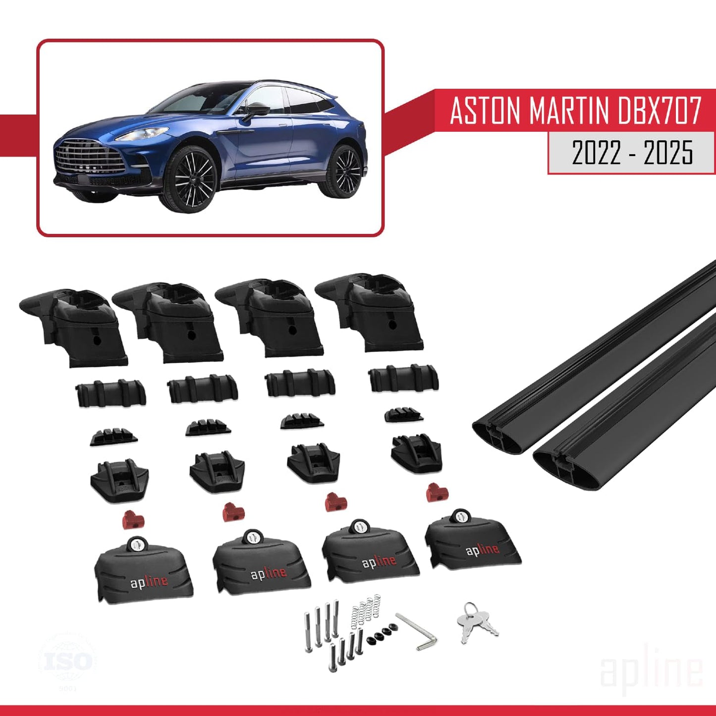 Compatible with Aston Martin (DBX707) 2022-2025 ACE-2 Car Roof Rack Cross Bar Black Aluminium 2 Bars