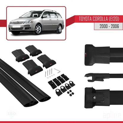 Compatible with Toyota Corolla 9 (E120) SW 2000-2006 Fly Model Car Roof Rack Cross Bar Black Aluminium 2 Bars