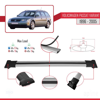 Compatible with VW Passat B5 Variant 1996-2005 Fly Model Car Roof Rack Cross Bar Grey Aluminium 3 Bars