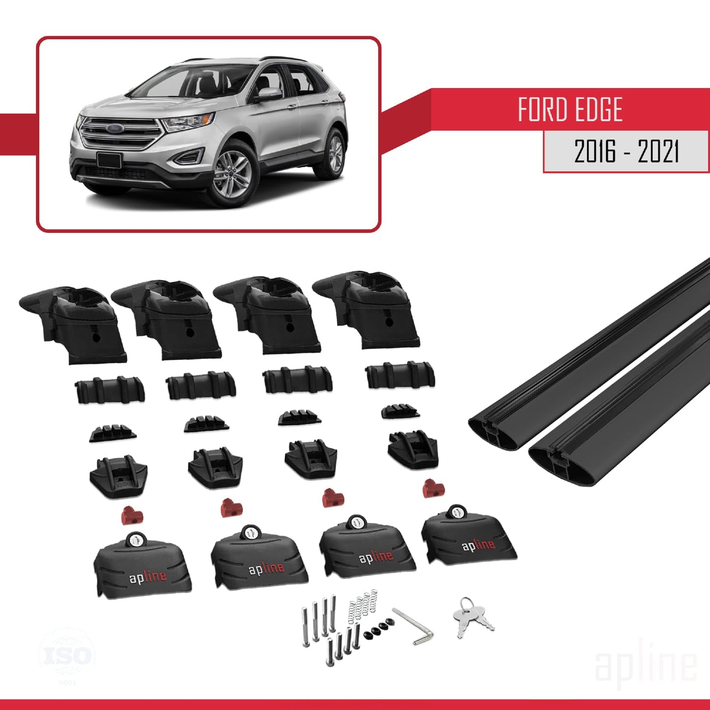 Compatible with Ford Edge (CD539) 2016-2021 ACE-2 Car Roof Rack Cross Bar Black Aluminium 2 Bars