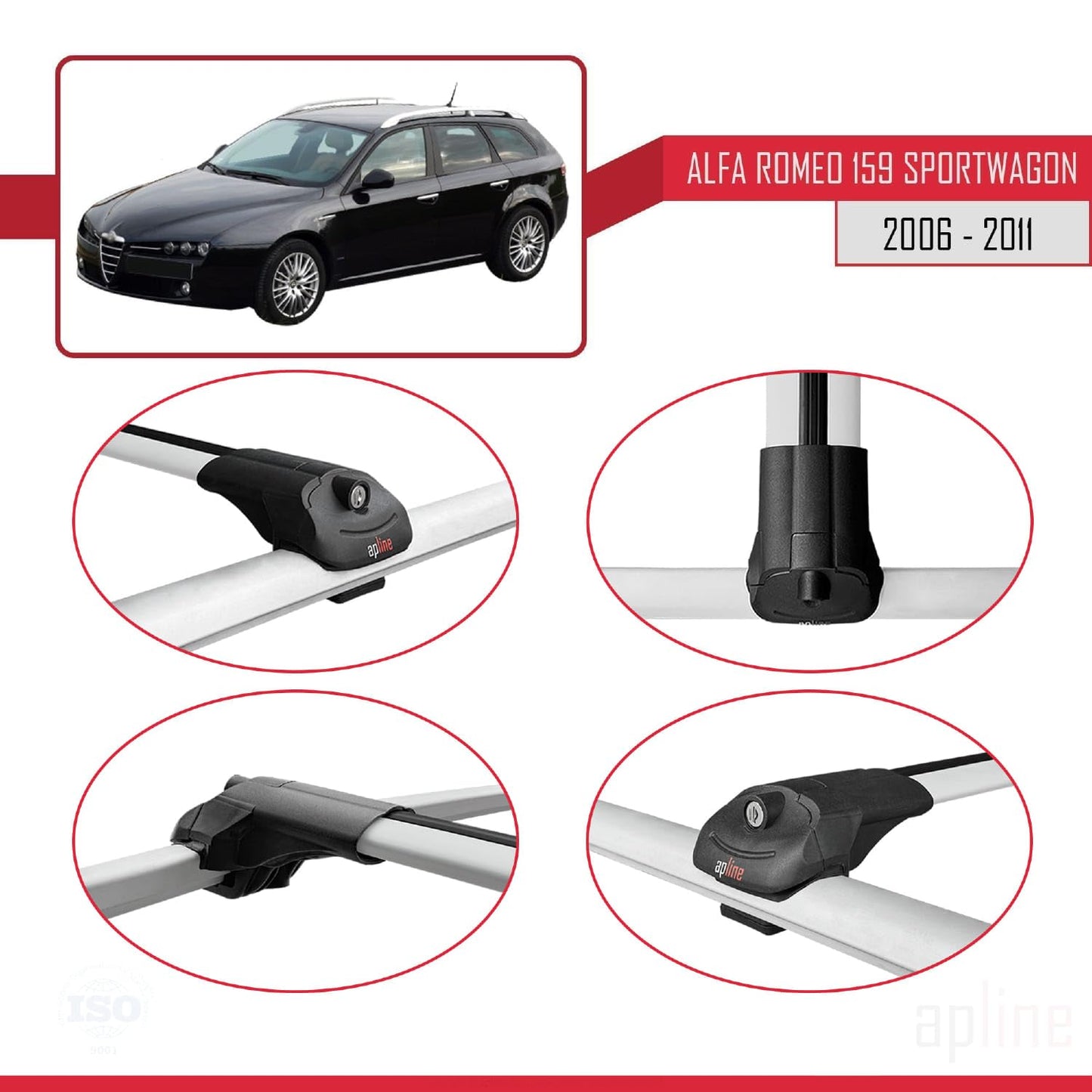 Compatible with Alfa Romeo 159 (T939) SW 2006-2011 ACE-1 Car Roof Rack Cross Bar Grey Aluminium 2 Bars