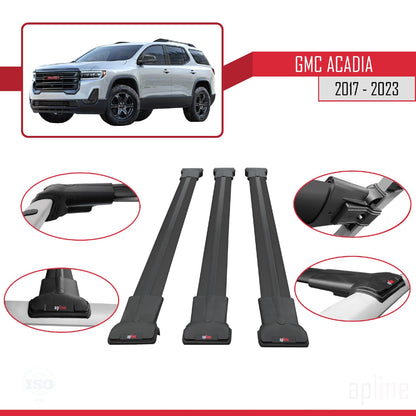 Compatible with GMC Acadia 2017-2023 Fly Model Car Roof Rack Cross Bar Black Aluminium 3 Bars