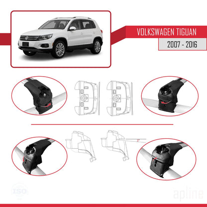 Compatible with Volkswagen Tiguan (5N) 2007-2016 ACE-2 Car Roof Rack Cross Bar Grey Aluminium 2 Bars
