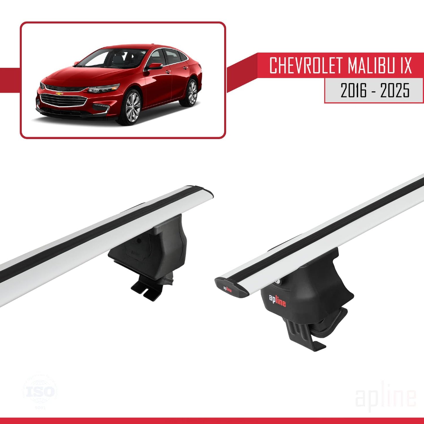 Compatible with Chevrolet Malibu IX 2016-2025 ACE-4 Car Roof Rack Cross Bar Grey Aluminium 2 Bars