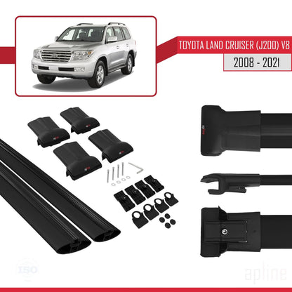 Compatible with Toyota Land Cruiser V8 (J200) 2008-2021 Fly Model Car Roof Rack Cross Bar Black Aluminium 2 Bars