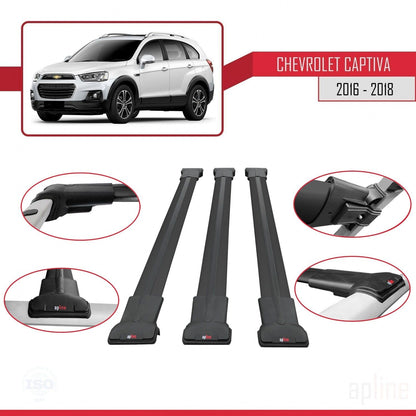 Compatible with Chevrolet Captiva 2016-2018 Fly Model Car Roof Rack Cross Bar Black Aluminium 3 Bars