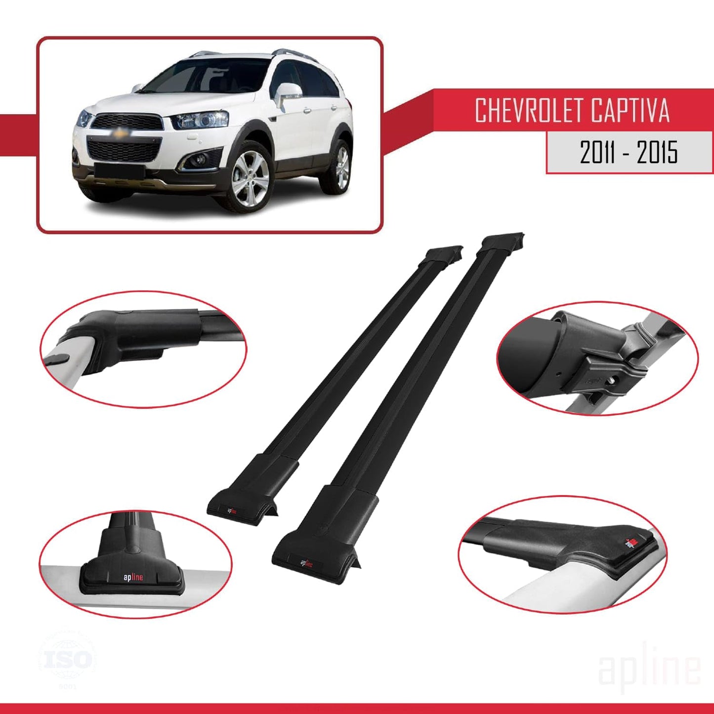 Compatible with Chevrolet Captiva 2011-2015 Fly Model Car Roof Rack Cross Bar Black Aluminium 2 Bars