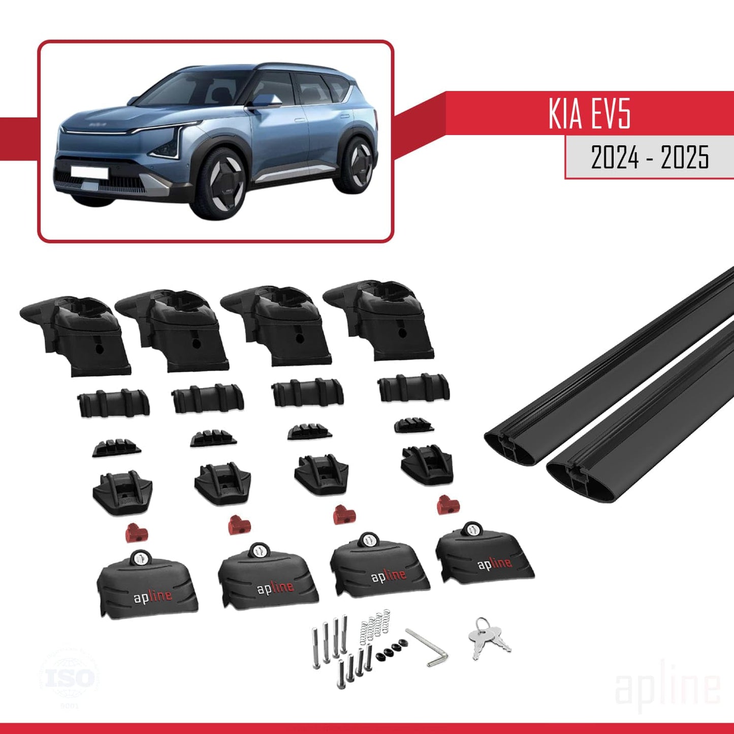 Compatible with Kia EV5 2024-2025 ACE-2 Car Roof Rack Cross Bar Black Aluminium 2 Bars