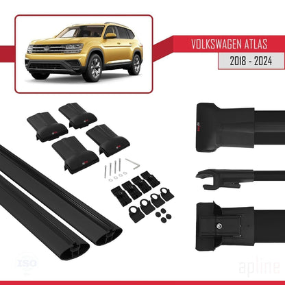 Compatible with Volkswagen Atlas (CA1) 2018-2025 Fly Model Car Roof Rack Cross Bar Black Aluminium 2 Bars