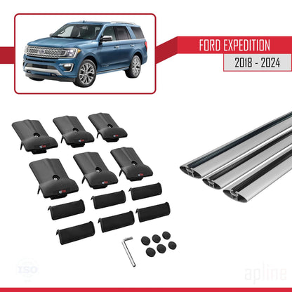 Compatible with Ford Expedition 2018-2024 Fly Model Car Roof Rack Cross Bar Grey Aluminium 3 Bars