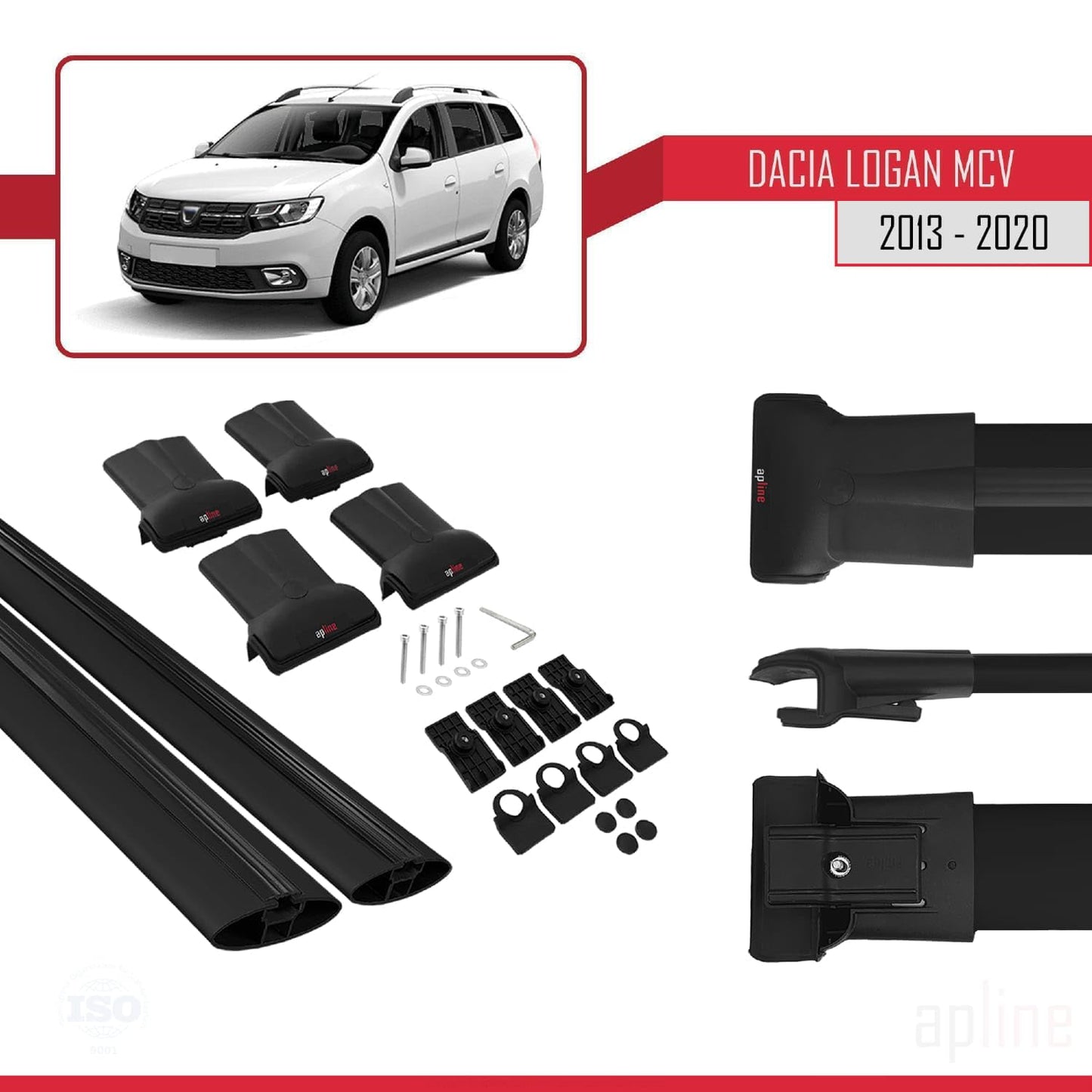Compatible with Dacia Logan 2 MCV (K52) 2013-2020 Fly Model Car Roof Rack Cross Bar Black Aluminium 2 Bars