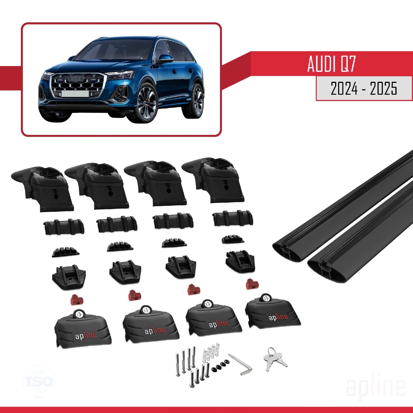 Compatible with Audi Q7 2024-2025 ACE-2 Car Roof Rack Cross Bar Black Aluminium 2 Bars