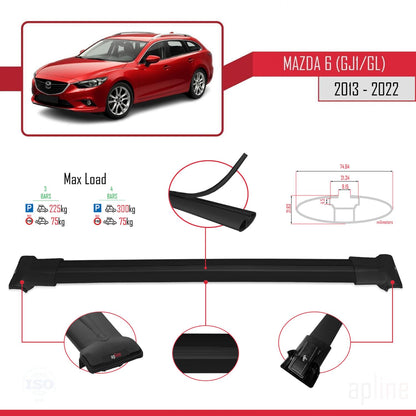 Compatible with Mazda 6 III (GJ1/GL) 2013-2022 Fly Model Car Roof Rack Cross Bar Black Aluminium 3 Bars