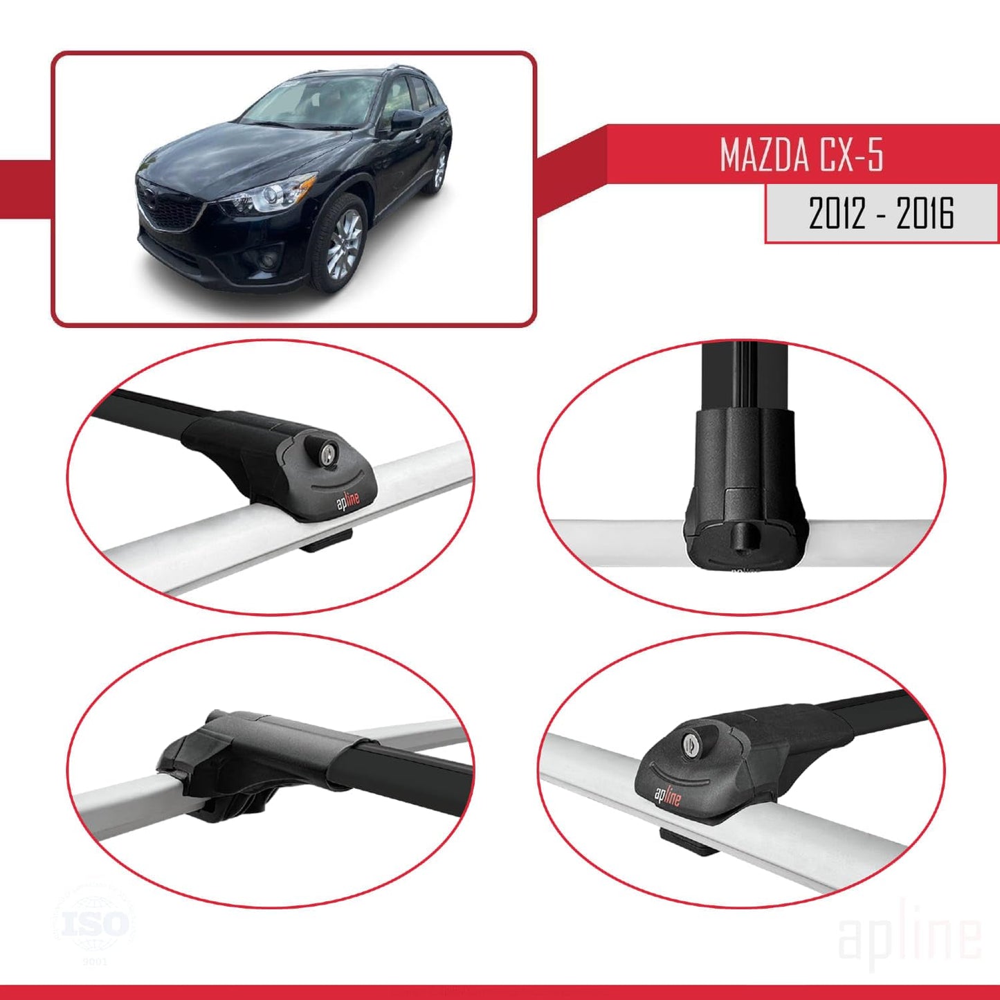 Compatible with Mazda CX-5 I (KE) 2012-2016 ACE-1 Car Roof Rack Cross Bar Black Aluminium 2 Bars